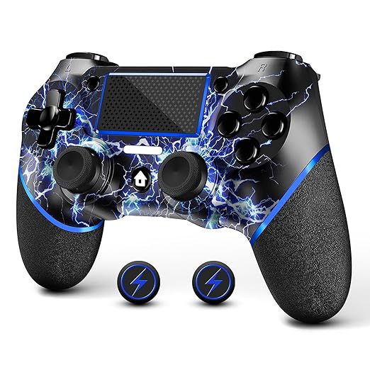 Wireless Controller for PS4, Custom Design V2 Gamepad Joystick for PS4 with Non-Slip Grip of Both Sides and 3.5mm Audio Jack! Thumb Caps Included! (Lightning)